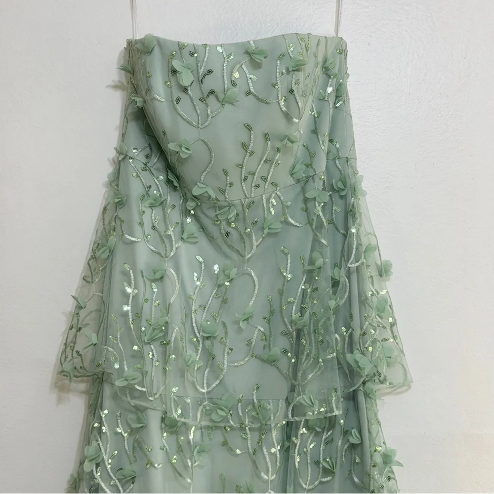 NEW Dessy Collection Sequin Embroidered Tiered Strapless Gown, Size 14